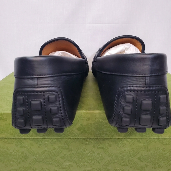 GUCCI AYRTON BLACK SOFT LEATHER INTEROCKING G DRIVER MOCCASINS SHOES SZ UK/G 10+ - Picture 7 of 10